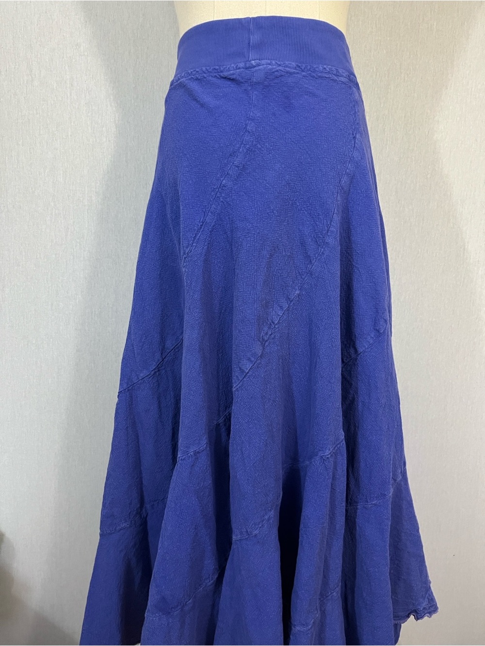SEA BREEZE OF CALIFORNIA Blue Bias 100% Cotton Flounce Maxi Skirt  2X Made In US